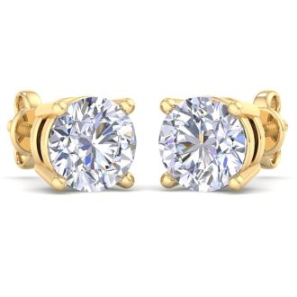 14 Carat Lab Grown Diamond Earrings In 14 Karat Yellow Gold, Basket Setting