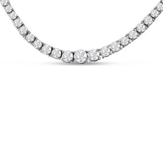 12 Carat Graduated Diamond Tennis Necklace In 14 Karat White Gold