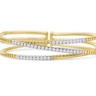 Estate Jewelry 14 Karat White and Yellow Gold 1 1/4 Carat Natural Diamond Flexible Bracelet, 7 Inches