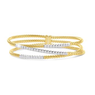 Estate Jewelry 14 Karat White and Yellow Gold 1 1/4 Carat Natural Diamond Flexible Bracelet, 7 Inches