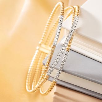 Estate Jewelry 14 Karat White and Yellow Gold 1 1/4 Carat Natural Diamond Flexible Bracelet, 7 Inches