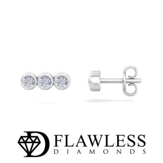 D Flawless Diamonds™ 1/10 Carat Diamond Three Stone Bezel Stud Earrings In Sterling Silver
