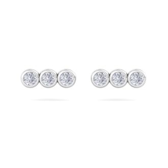 D Flawless Diamonds™ 1/10 Carat Diamond Three Stone Bezel Stud Earrings In Sterling Silver