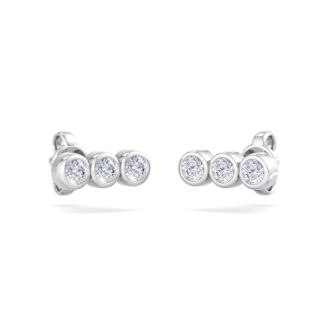 D Flawless Diamonds™ 1/10 Carat Diamond Three Stone Bezel Stud Earrings In Sterling Silver