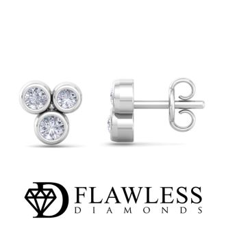 D Flawless Diamonds™ 1/5 Carat Diamond Bezel Set Three Stone Stud Earrings In Sterling Silver
