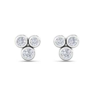 D Flawless Diamonds™ 1/5 Carat Diamond Bezel Set Three Stone Stud Earrings In Sterling Silver