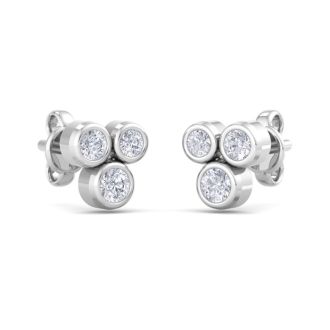 D Flawless Diamonds™ 1/5 Carat Diamond Bezel Set Three Stone Stud Earrings In Sterling Silver