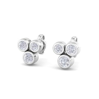 D Flawless Diamonds™ 1/5 Carat Diamond Bezel Set Three Stone Stud Earrings In Sterling Silver