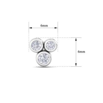 D Flawless Diamonds™ 1/5 Carat Diamond Bezel Set Three Stone Stud Earrings In Sterling Silver