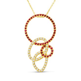 Estate Jewelry 14 Karat Yellow Gold 2 Carat Ruby and Natural Diamond Designer Necklace, 18 Inches