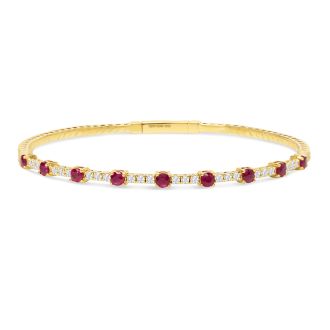 Estate Jewelry 14 Karat Yellow Gold 1 1/2 Carat Ruby and Diamond Tennis Bracelet