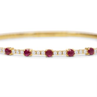 Estate Jewelry 14 Karat Yellow Gold 1 1/2 Carat Ruby and Diamond Tennis Bracelet