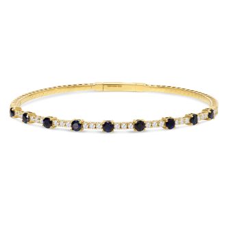 Estate Jewelry 14 Karat Yellow Gold 1 1/2 Carat Sapphire and Diamond Tennis Bracelet