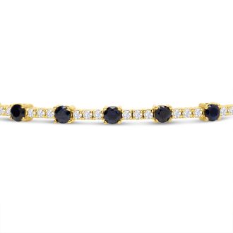 Estate Jewelry 14 Karat Yellow Gold 1 1/2 Carat Sapphire and Diamond Tennis Bracelet