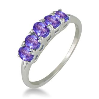 Previously Owned 1ct Five Stone Tanzanite Ring in 10k White Gold, Size 7