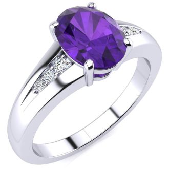 1ct Oval Shape Amethyst and Diamond Ring in 10K White Gold