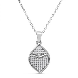 Estate Jewelry Sparkle Double Heart Necklace With Cubic Zirconias In Sterling Silver, 18 Inches