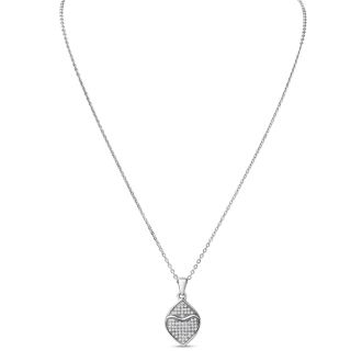 Estate Jewelry Sparkle Double Heart Necklace With Cubic Zirconias In Sterling Silver, 18 Inches