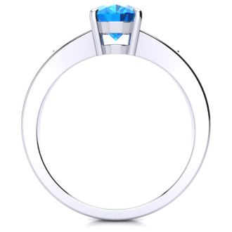 1 1/2ct Oval Shape Blue Topaz and Diamond Ring in 10k White Gold