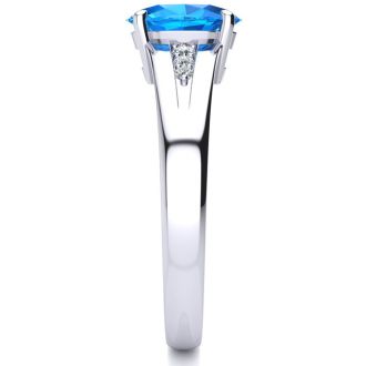1 1/2ct Oval Shape Blue Topaz and Diamond Ring in 10k White Gold