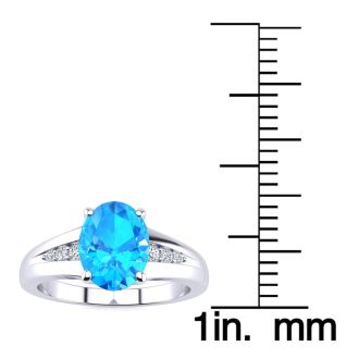 1 1/2ct Oval Shape Blue Topaz and Diamond Ring in 10k White Gold