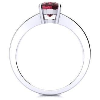 Garnet Ring: Garnet Jewelry: 1 1/2ct Oval Shape Garnet and Diamond Ring in 10k White Gold