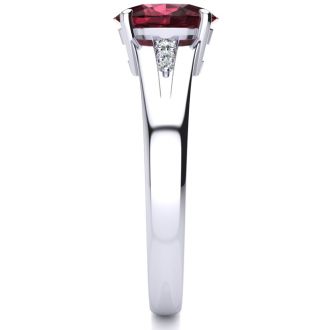 1 1/2ct Oval Shape Garnet and Diamond Ring in 10k White Gold