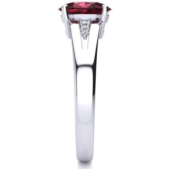 Garnet Ring: Garnet Jewelry: 1 1/2ct Oval Shape Garnet and Diamond Ring in 10k White Gold