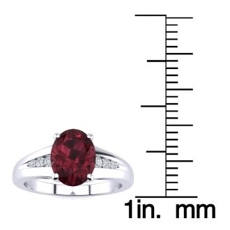 Garnet Ring: Garnet Jewelry: 1 1/2ct Oval Shape Garnet and Diamond Ring in 10k White Gold