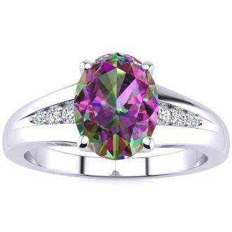 1 Carat Oval Shape Mystic Topaz Ring With Diamonds In 10 Karat White Gold