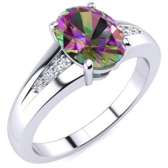1 Carat Oval Shape Mystic Topaz Ring With Diamonds In 10 Karat White Gold