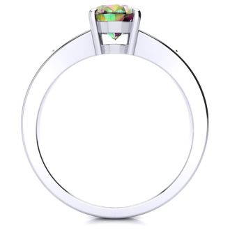 1 Carat Oval Shape Mystic Topaz Ring With Diamonds In 10 Karat White Gold