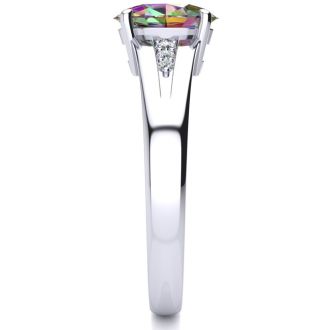 1 Carat Oval Shape Mystic Topaz Ring With Diamonds In 10 Karat White Gold