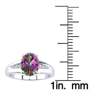 1 Carat Oval Shape Mystic Topaz Ring With Diamonds In 10 Karat White Gold
