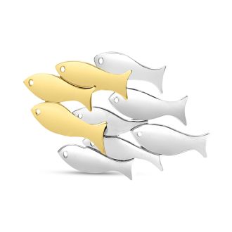 Estate Jewelry Vintage Two Tone School Of Fish Brooch In Sterling Silver and Brass