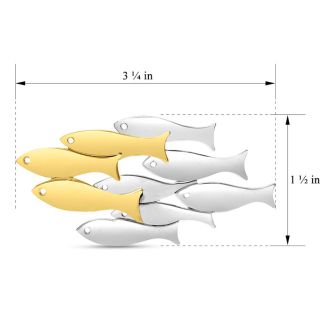 Estate Jewelry Vintage Two Tone School Of Fish Brooch In Sterling Silver and Brass