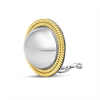 Estate Jewelry Two Tone Vintage Circle Framed Clip-On Button Earrings In Solid Sterling Silver