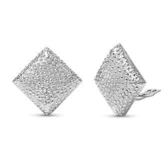 Estate Jewelry Square Dragonhide Love Knot Button Clip-On Earrings In Solid Sterling Silver