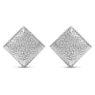 Estate Jewelry Square Dragonhide Love Knot Button Clip-On Earrings In Solid Sterling Silver