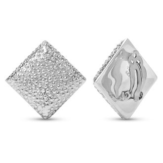 Estate Jewelry Square Dragonhide Love Knot Button Clip-On Earrings In Solid Sterling Silver