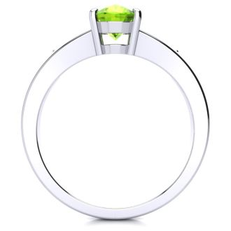1 1/2ct Oval Shape Peridot and Diamond Ring in 10k White Gold