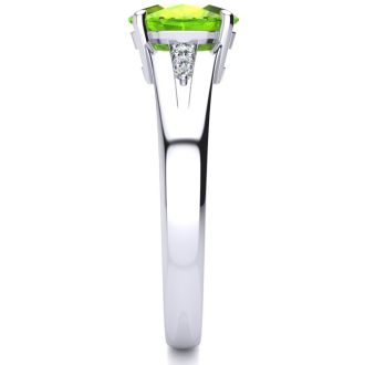 1 1/2ct Oval Shape Peridot and Diamond Ring in 10k White Gold