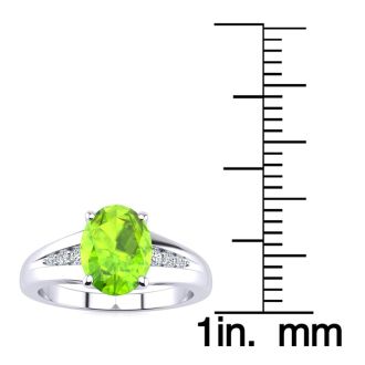 1 1/2ct Oval Shape Peridot and Diamond Ring in 10k White Gold