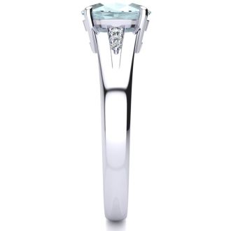 Aquamarine Ring: Aquamarine Jewelry: 1 1/5ct Oval Shape Aquamarine and Diamond Ring in 10k White Gold