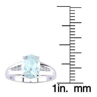 Aquamarine Ring: Aquamarine Jewelry: 1 1/5ct Oval Shape Aquamarine and Diamond Ring in 10k White Gold