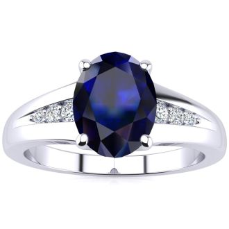 1 2/3ct Oval Shape Sapphire and Diamond Ring in 10k White Gold