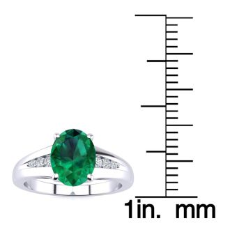 1 1/5ct Oval Shape Emerald and Diamond Ring in 10k White Gold