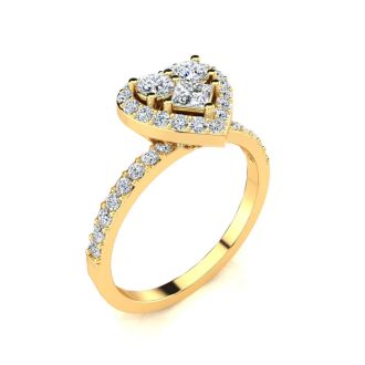 Estate Jewelry 1 Carat Natural Heart Halo Bridal Ring in 14k Yellow Gold, Size 6
