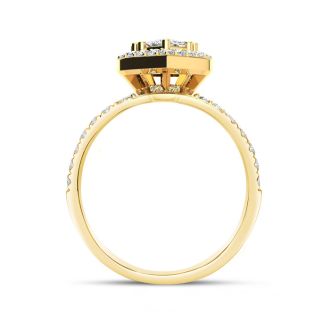 Estate Jewelry 1 Carat Natural Heart Halo Bridal Ring in 14k Yellow Gold, Size 6