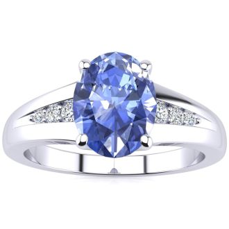 1 1/3ct Oval Shape Tanzanite and Diamond Ring in 10k White Gold